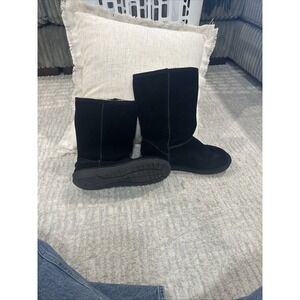 Vepose Black Suede Feel Tall Fur Lined Snow Boots Size 8 Y2K Chic